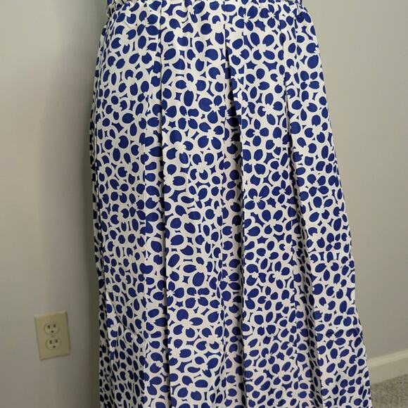 VTG bleyle sz 12 blue n white pattern semi circular pleated maxi skirt teacher - Picture 2 of 6